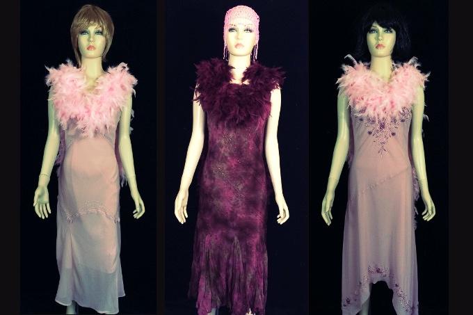 Tallulah dress centre and 2 pink boa dresses